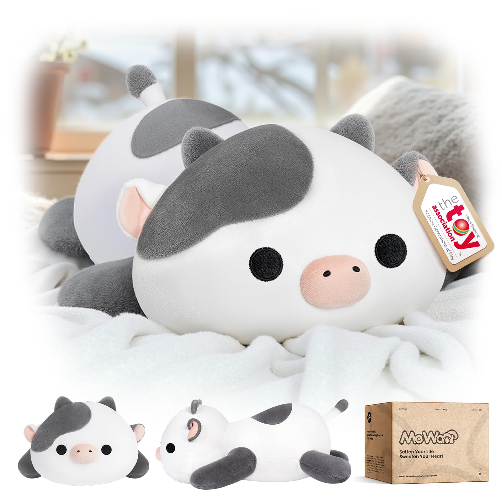 Mewaii Cute Cow Plush Pillow, Kawaii Plushies White Cow Stuffed Toys, Squishy Plushies, Cuddle Plush Pillow for Boys & Girls — image 1