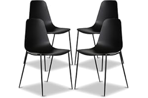 POLY & BARK Isla Modern Kitchen Chairs Set of 4 - Plastic Dining Chair with Metal Legs - Quick Assembly Simple Cafe Chairs Plastic for Indoor or Outdoor - Ebony Black