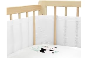 kidjoy Upgraded Breathable Mesh Crib Liner, More Straps for Fixing Crib Mesh Line, Covers 4 or 3 Sides Baby Bed, 3mm Breathable Mesh Ensures Easy Breathing, Protects Legs and Arms from Getting Caught