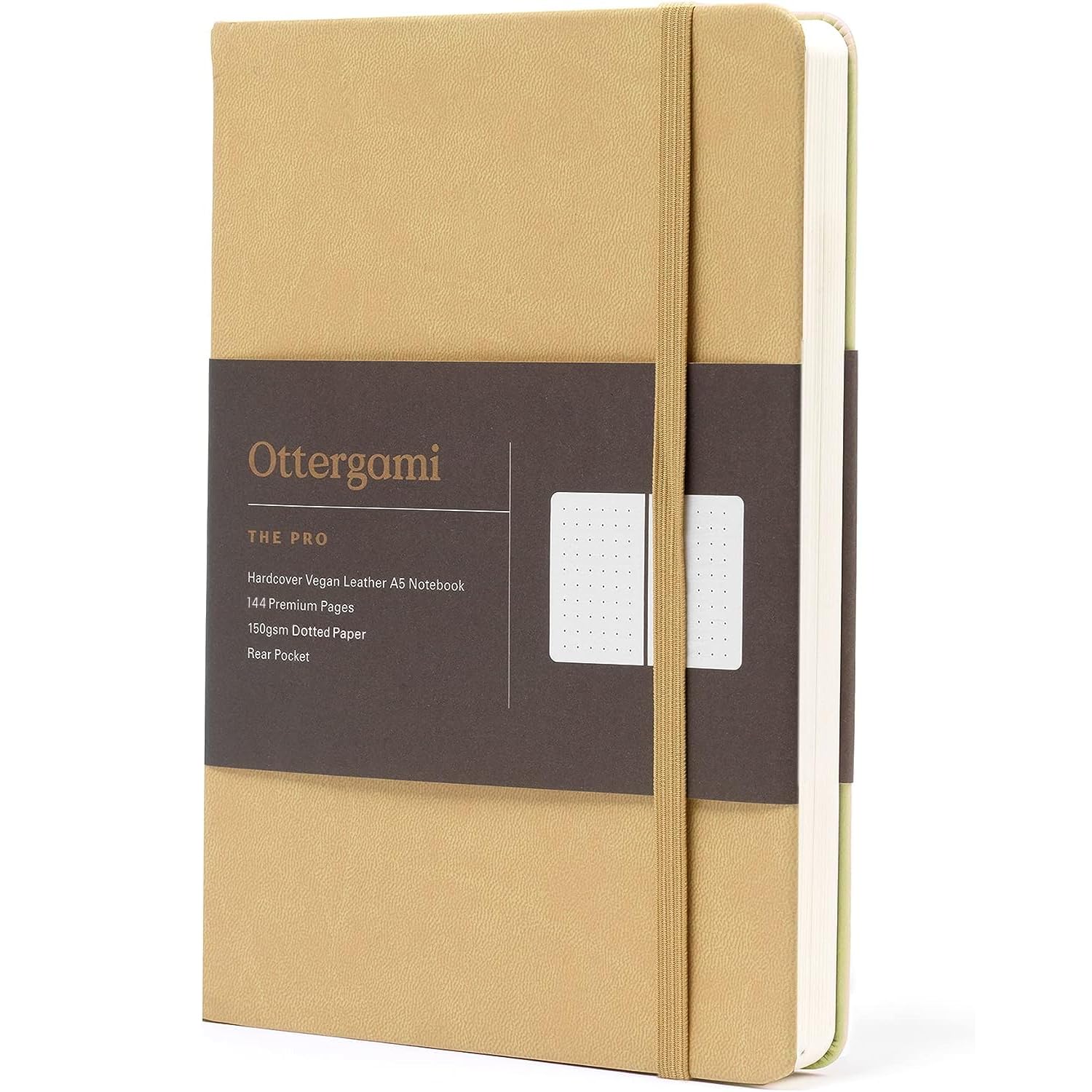 Ottergami Dotted Notebook A5 Hardback - The Pro Bullet Dot Journal - 144 Pages, Thick 150gsm Paper Note Book - Luxury Vegan Leather Journals for Women & Men - Work & University Essentials (Sand Brown) — image 1