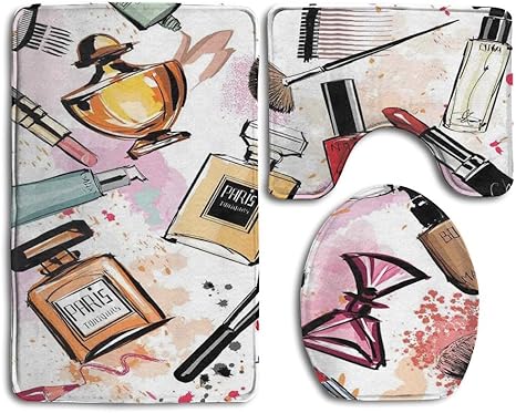 Amazon Com Guiping Cosmetic And Makeup Theme Pattern With Perfume Lipstick Nail Polish Brush Modern Lady Bathroom Rug Mats Set 3 Piece Funny Bathroom Rugs Graphic Bathroom Sets Anti Skid Toilet Mat Set Home Kitchen