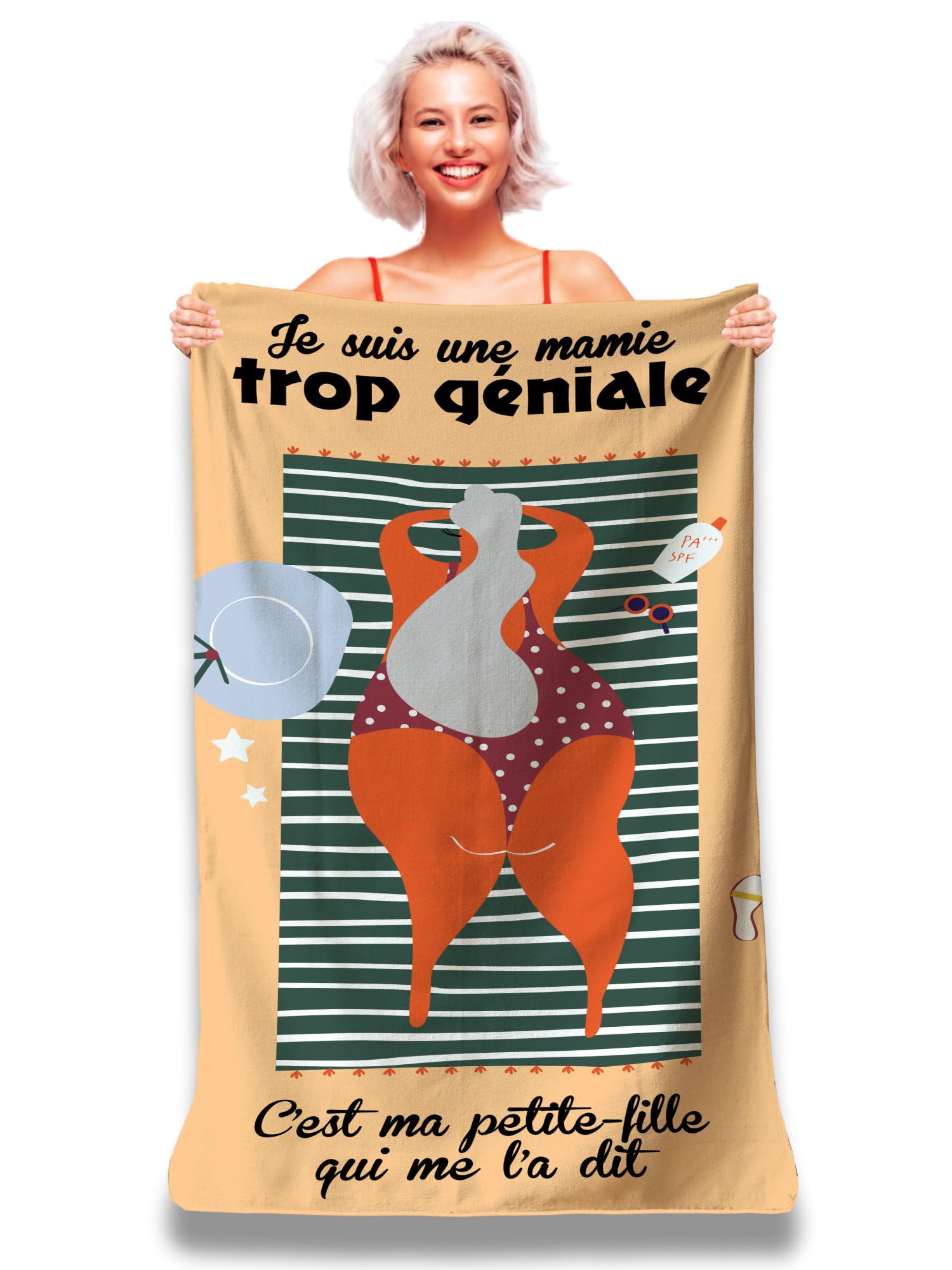 Zinello Design Personalised Microfibre Beach Towel with Humorous Message - Beach Towel 160 x 80 cm - Ultra Absorbent, Quick Dry, Lightweight and Compact. Gift for Women, Grandmother's Day Christmas