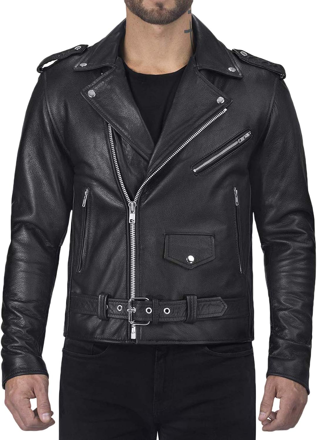 Enjoying Your Shopping The American Fashion Black Leather Jacket Slimfit Motorcycle Genuine Leather Biker Jacket Mens Exclusive Designs Zambiaeiti Org