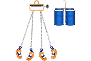 lukar Upgraded 4 Hooks Chain Drum Lifter 55 Gallon Drum Clamp Lifter Barrel Lifting Clamp Drum Lifting Chain for Forklift Crane Hoist, 4408lbs Capacity/2 Ton
