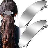 Incinkod 2 Pcs 3 Inch Oval French Barrette Hair Clips, Metal French Barrettes, Vintage Silver Hair Barrettes, Large Barrettes for Women, Long Hair, Wedding, Prom