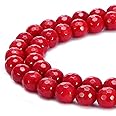 BRCbeads Natural Red Coral Gemstone Loose Beads Faceted Round 8mm Crystal Energy Stone Healing Power for Jewelry Making-Natur