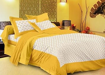 MagicBlizz Cotton 200 TC Bedsheet (Yellow_King)