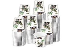RUSPEPA Dinosaur Monster Truck 3oz Paper Cups, 100 Pack Small Disposable Party Cups, T-Rex Truck Design, Mini Cups for Home, 