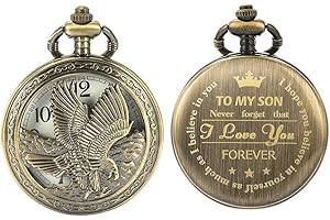 oyeaho Pocket Watches to My Son Forever Gifts for Son from Mom Dad, Vintage Retro Quartz Eagle Fob Watches for Men, Birthday Graduation Christmas Anniversary Wedding Gifts