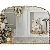 Wemily Antique Gold Arched Wall Mirror - 36"x28" with Metal Beaded Frame | Decorative Accent Mirror for Fireplace, Bedroom, Living Room, Dresser, Mantle