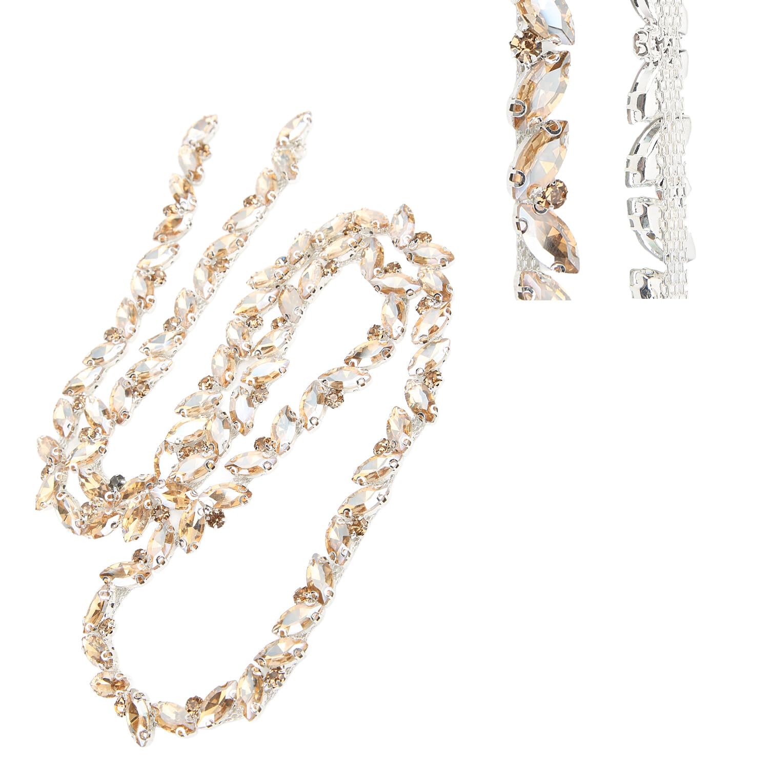 Photo 1 of 1 Yard Rhinestone Trim, Crystal Rhinestone Chain Applique Diamond Beaded Chain for Bridal Costume Embellishment Clothing Accessories Golden