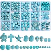 SOFPLATE 456Pcs 12 Styles Turquoise Cross Beads Turquoise Bead Sets Small Synthetic Sea Turtle Round Starfish Cube Skull Smooth Loose Spacer Bead for Jewelry Making Charms Necklaces Bracelet DIY Craft
