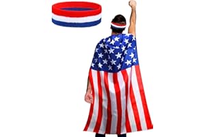 Ankelesz American Flag Costume Cape for 4th of July, Retro 80's USA Red White and Blue Bandana Headband, Outfits for Independence Day for Adult Men Women
