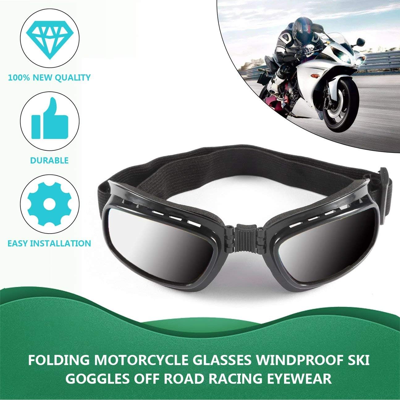 MachinYesity Occhiali da Moto Pieghevoli Vintage Antivento Antipolvere Sci  Occhiali off Road Occhiali da Corsa Occhiali Regolabili Fascia Elastica  Telaio Nero e Lenti Grigie Abbigliamento sportivo pakdel Bambine e ragazze