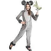 Kids Gray Hooded Koala Bear Costume for Girls Jumpsuit Onesie For Halloween or Dress Up Party