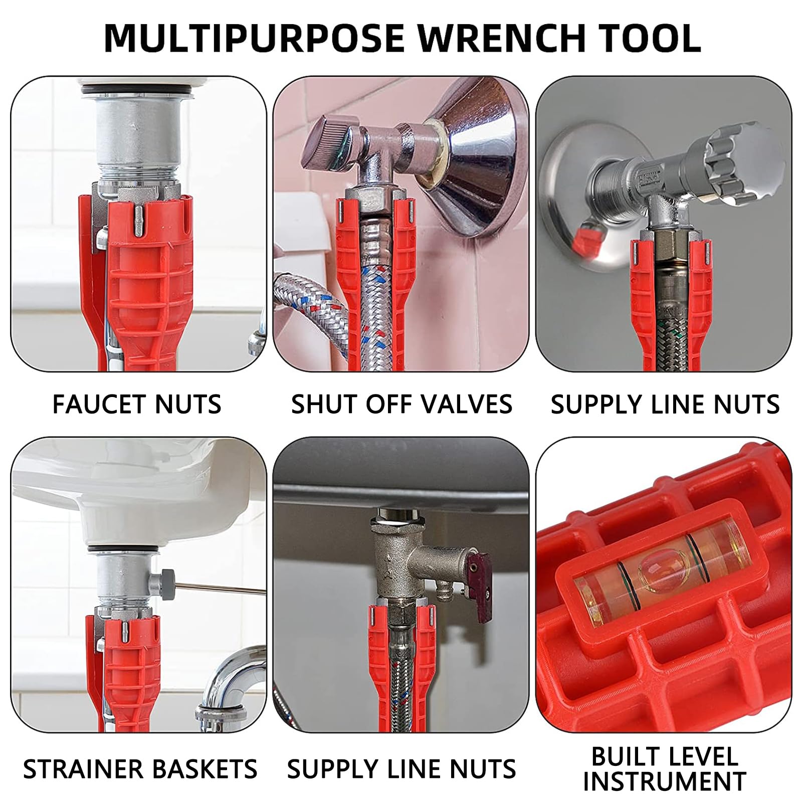 SINRAD Waschbecken Installer Werkzeug, Spülenschlüssel, Armaturenschlüssel, Multifunktion Rohrschlüssel, Geeignet für Toilette, Bad, Küche Multifunktions Spüle Wasserhahn Installer Tools 6