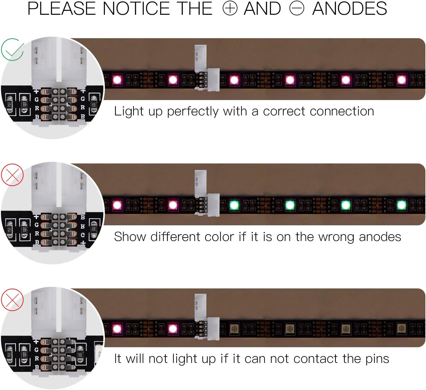 10 Pcs 4-Pin RGB LED Light Strip Connectors JACKYLED PBC 10mm Wide Gapless LED Tape Light Clips Solderless Adapter Connectors for SMD 5050 Multicolor LED Strips (White) - - 