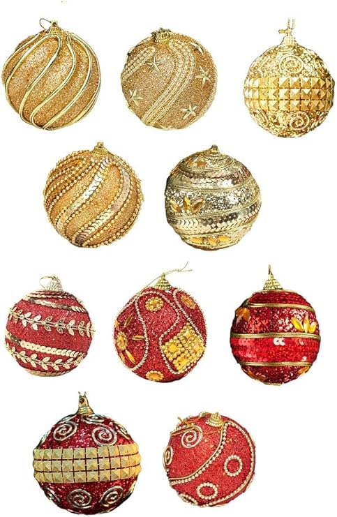 Amazon S1 ラグジュアリー プレミアム ゴールド レッド 黄金 真紅 豪華 クリスマス オーナメント セット ヨーロピアン タイプ クリスマスツリー 飾り 装飾 アンティーク調 Cosmic Eve 10個 金赤 ボール おもちゃ