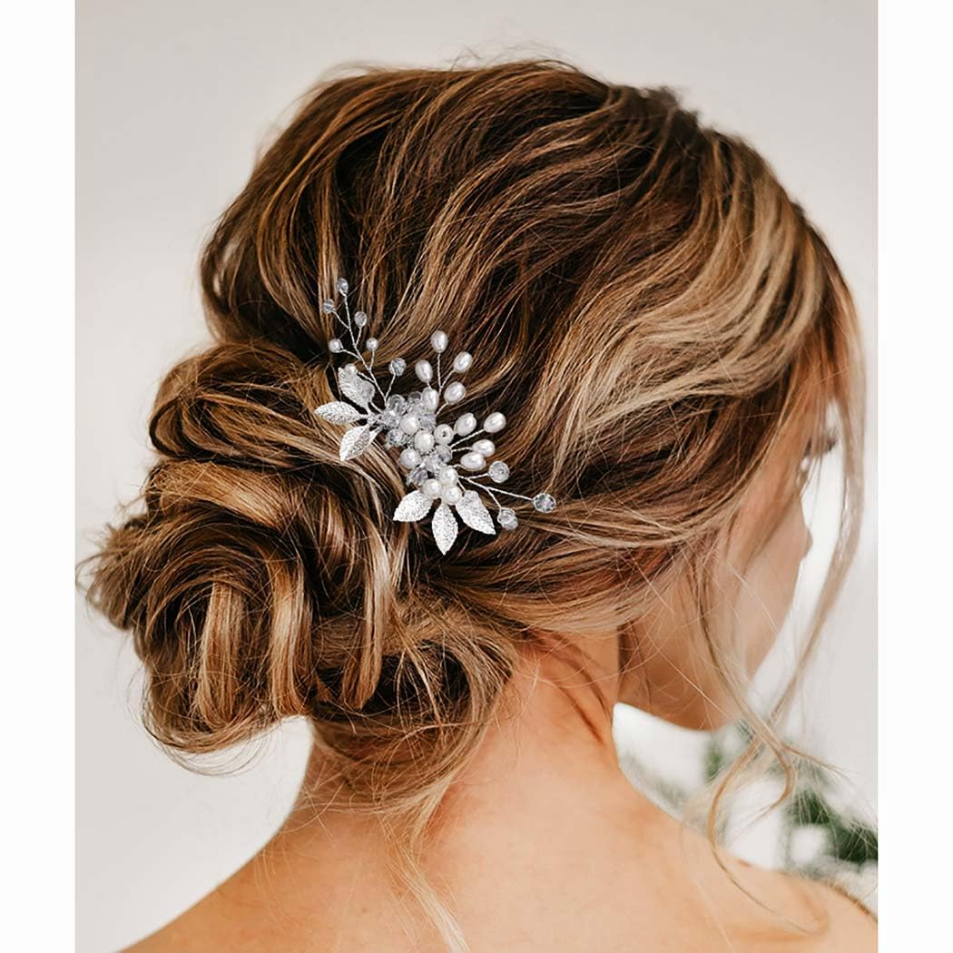 Vakkery Wedding Hair Comb Silver Pearl Hair Slides Crystal Headpiece Bridal Hair Accessories for Women and Girls