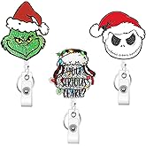 3Pcs Christmas Badge Reel Retractable Clip for Nurse, Cute Funny ID Badge Holder, Holiday Nurse Badge Reels with 360° Rotation Alligator Swivel Clip for Office Doctor Teacher Student Name Card Tag