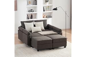 Tbfit Modular Sectional Sleeper Sofa, Convertible Oversized U Shaped Couches with Reversible Chaises, Sofa Bed with Adjustable Arm & Storage Ottoman for Living Room, Dark Grey