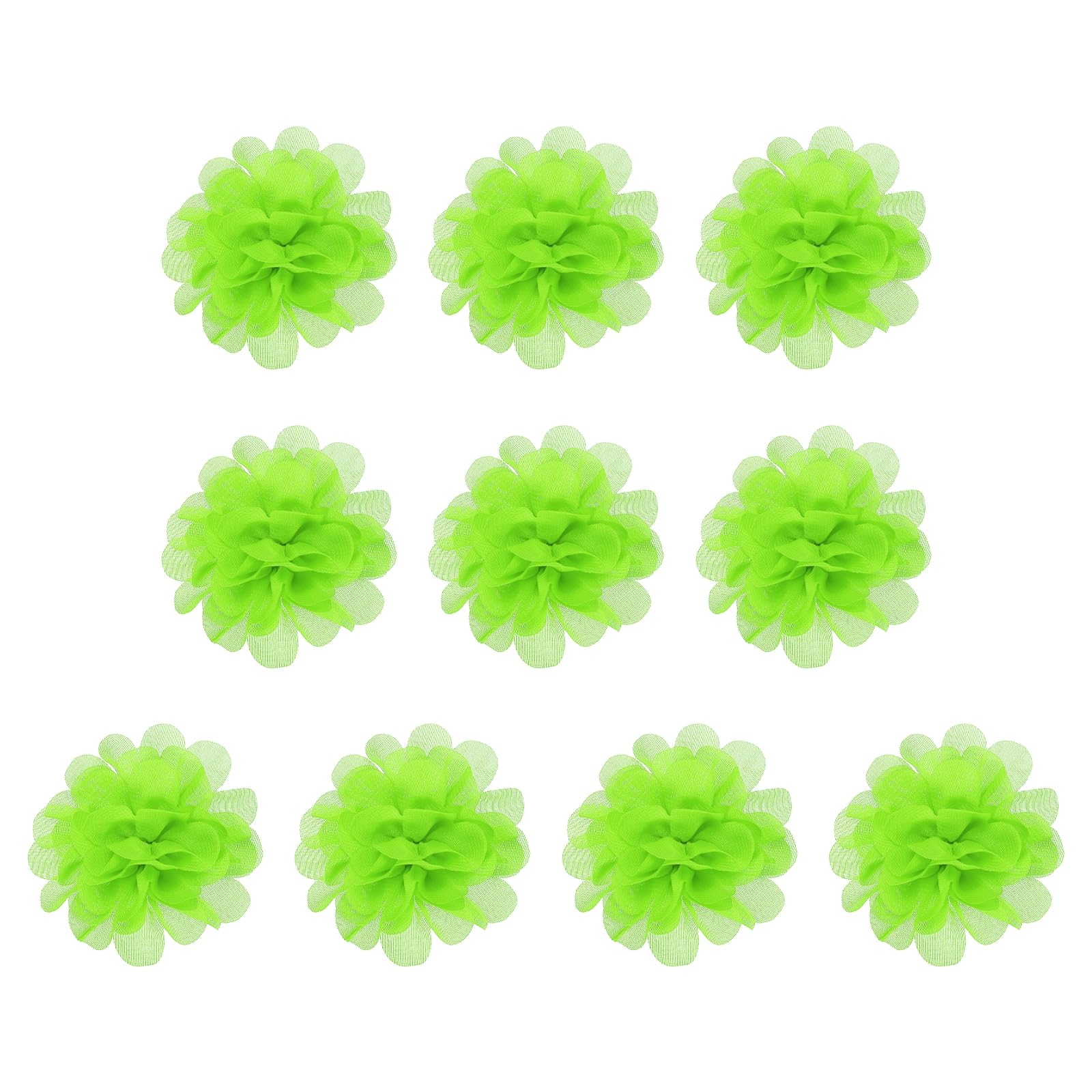 PATIKIL 2.8" Chiffon Flowers, 10 Pcs Mesh Fabric Flowers Sewing Fabric Appliques Headband Embellishments for DIY Craft Wedding Decor, Neon Green