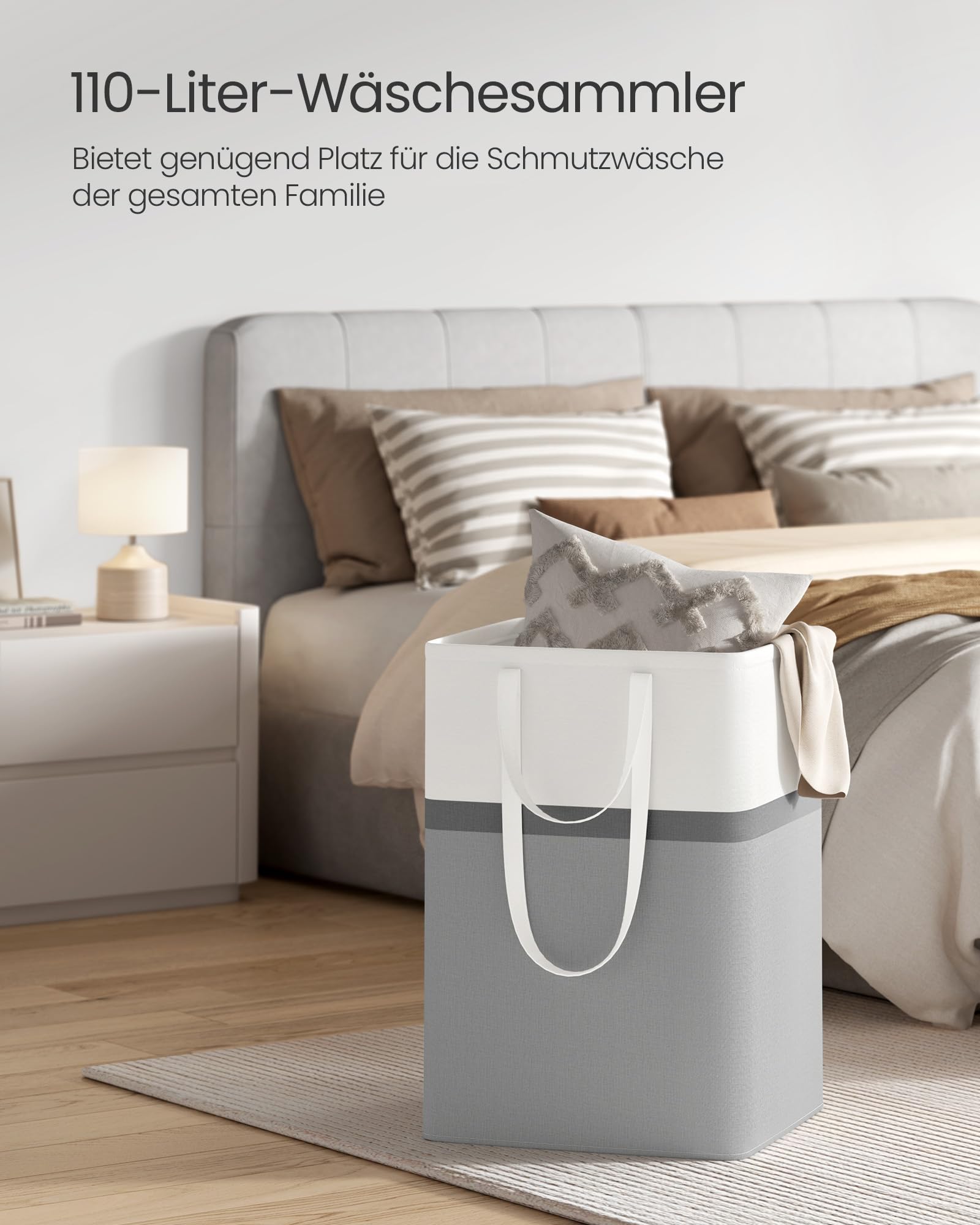 SONGMICS Wäschekorb 2er Set, 110 L Wäschesammler faltbar, mit kurzen und langen Griffen, leicht zu tragen und zu reinigen, freistehend, für Schlafzimmer Badezimmer, taubengrau LCB210G02 3