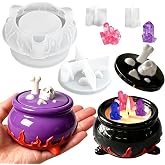 ZQYSING Halloween Resin Jar Molds Set, Witch Cauldron with 2 Crystal Molds | Skull Witchcraft Silicone Jar Mold with Lid for Epoxy Resin Casting, Candle Container, Halloween Gifts Gothic Home Decor