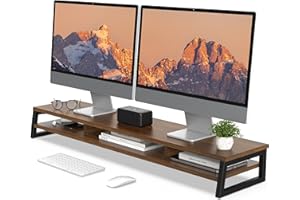 Fenge Dual Monitor Stand for Desk, 42.5in Large Monitor Riser for 2 Monitors, 2 Tier Computer Office Desk Top Shelf, Desktop Storage Stand for Laptop, PC, Computer, Printer
