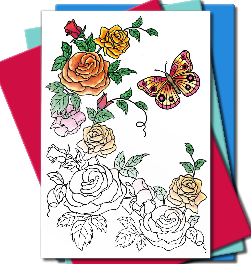 Art Eclect Adult Colour in Cards for Birthday, Anniversary and Every Celebration, 10 Greeting Cards and 10 Coloured Envelopes Included (Set A/Rainbow)