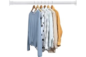 Adjustable Closet Rod for Hanging Clothes, 17 to 50 Inches, Heavy Duty Metal White Rod for Wardrobes, Bathroom, Windows