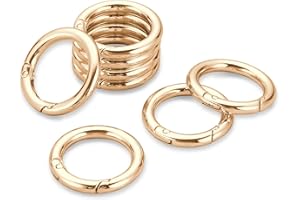 Gkeygo Key Ring Clip, 1 Inch Keychain Rings, 8 Pack Round Carabiner Clip for Keys, Buckle, Bags, Purses - Key Chain Hooks Replacement Keychains Lanyard DIY Crafts, Light Gold
