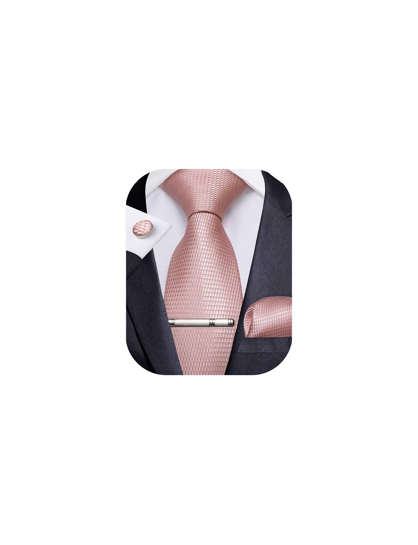 DiBanGu Plaid Tie Men's Silk Tie and Pocket Square Cufflinks Tie Clip Set Wedding Business