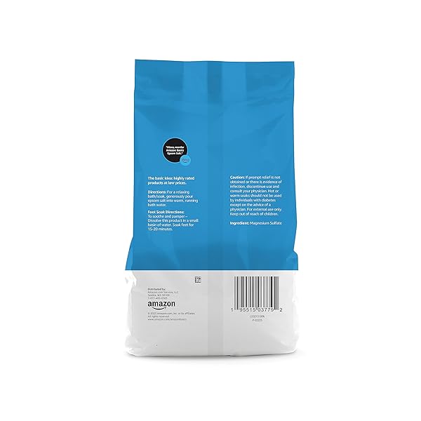AMAZON BASICS EPSOM SALT SOAK, UNSCENTED, MAGNESIUM SULFATE USP, MUSCLE AND FEET RELAXATION, RESEALABLE BAG, 3 POUND