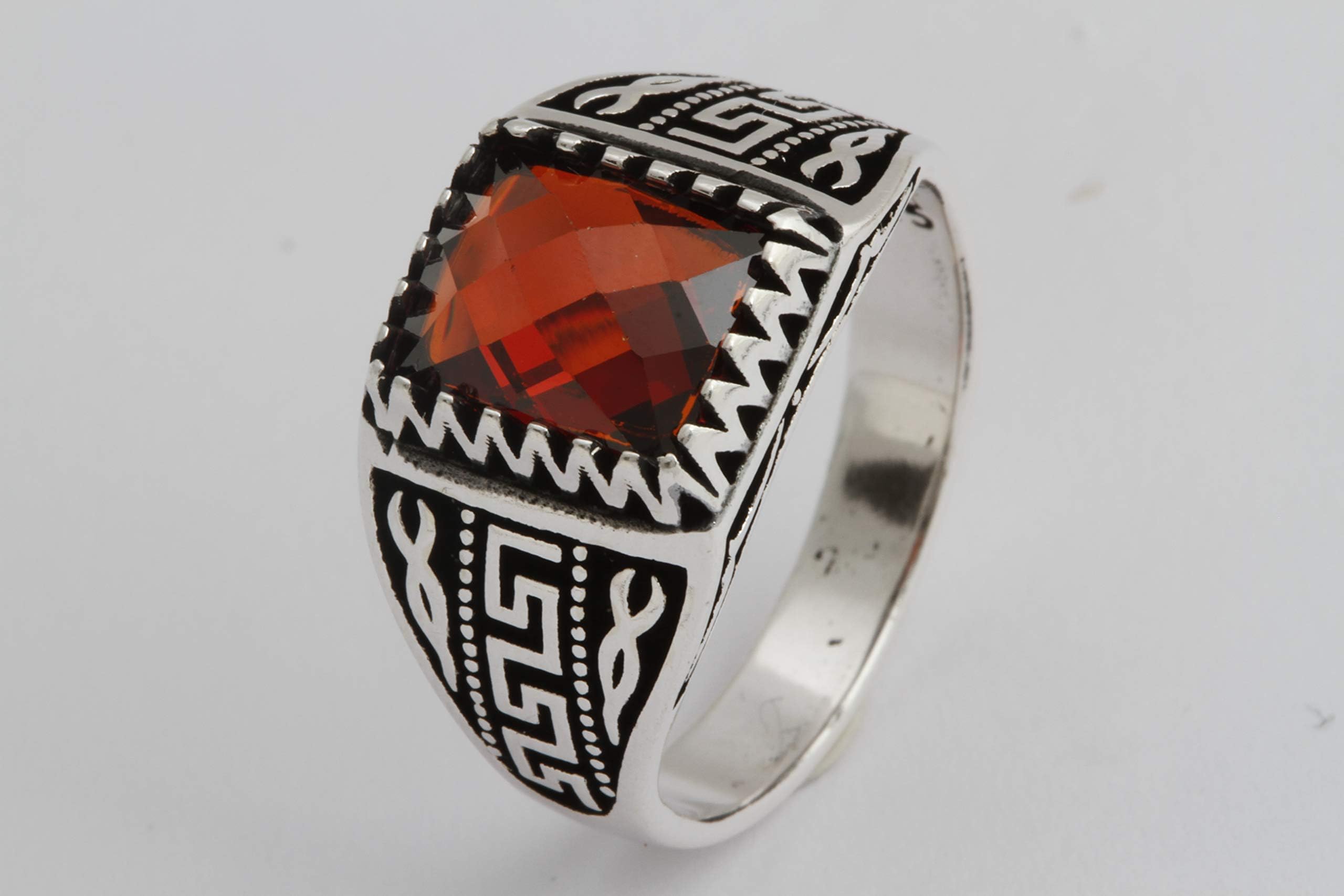 Turkish Style Handmade Jewelry Rectangle Shape Ruby 925 Sterling Silver Men's Ring All Size Option
