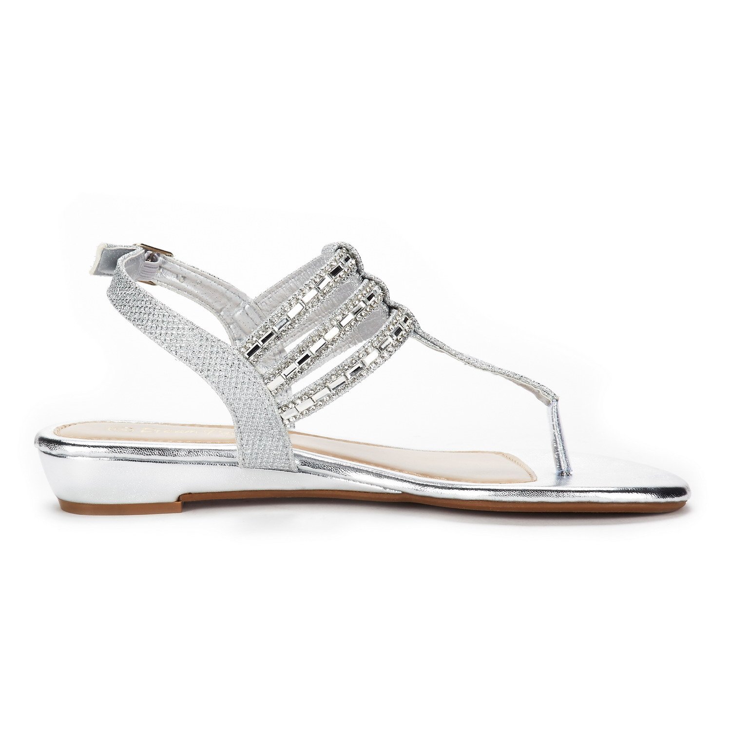 DREAM PAIRS Women's Estelle_W Silver Fashion Rhinestones Low Wedge Sandals Size 9 M US - Image 3