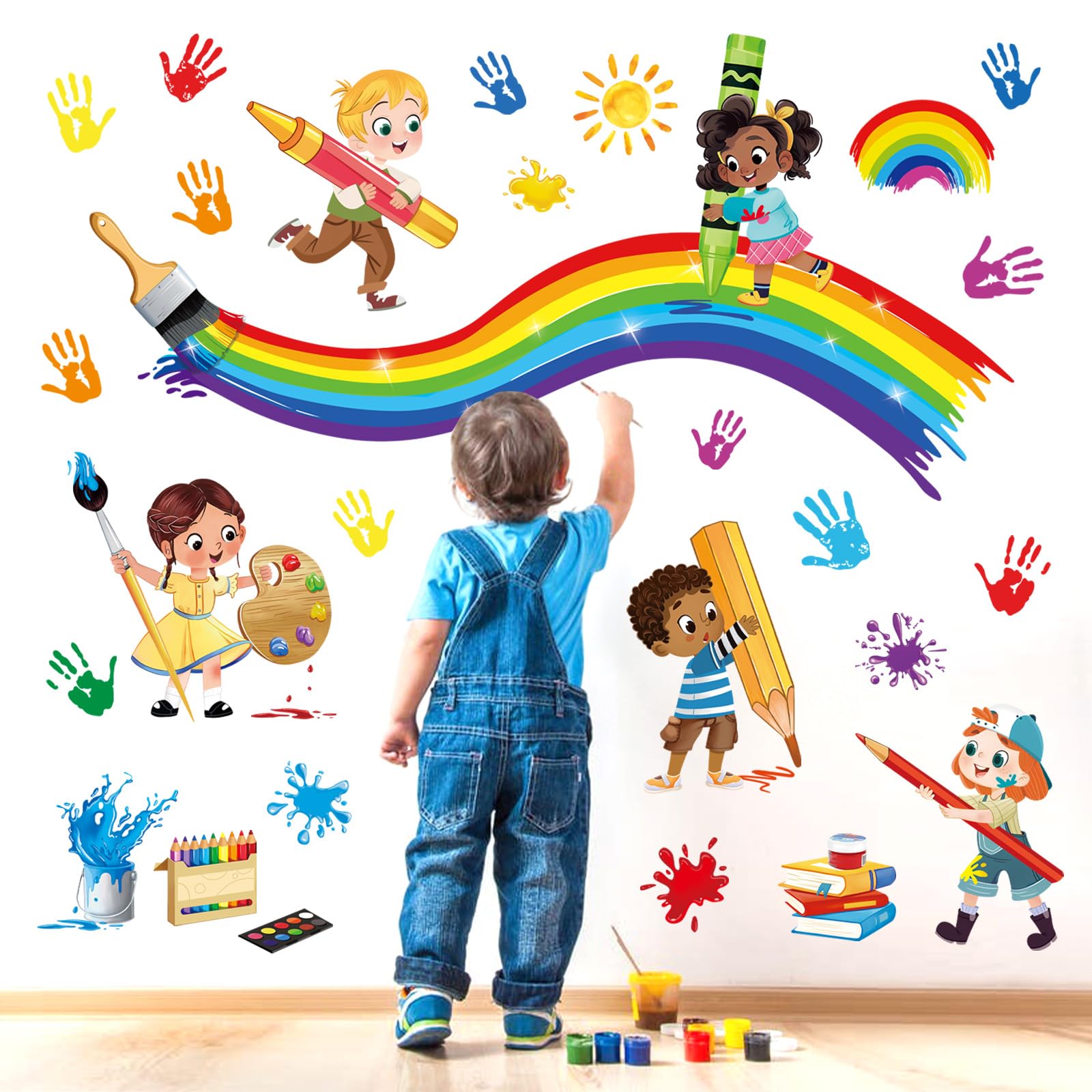 decalmile Reading Corner Rainbow Wall Decals Colorful Handprint Splatter Educational Wall Stickers Kids Room Classroom School Library Wall Decor