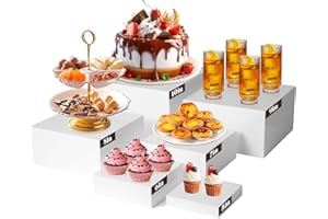 CRYOZEO 6PCS Buffet Risers, Food Risers for Buffet Table, Display Stand Shelf for Party Catering Dessert Collectibles, White Acrylic Cube Boxes Nesting Risers with Hollow Bottoms (Size 10" 9" 8" 7" 6" 5")