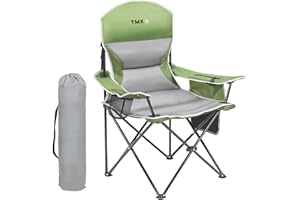 XMT Extra Wide Armrests Portable Folding Chair with Cup Holder Cooler Bag Heavy Duty 600D Oxford Fabric Supports 450lbs Compact Foldable Camping Chair for Outdoor Beach Picnic Sports