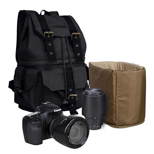 SZONE Canvas DSLR SLR Camera Shoulder Bag Backpack Rucksack Bag With