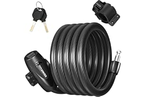 Titanker Bike Lock, 1/2 Inch Thick Bike Lock Cable Coiled Secure Bicycle Lock with Keys Scooter Lock Bike Locks Heavy Duty Anti Theft Bike Cable Lock with Mounting Bracket (4Feet, 6 Feet)