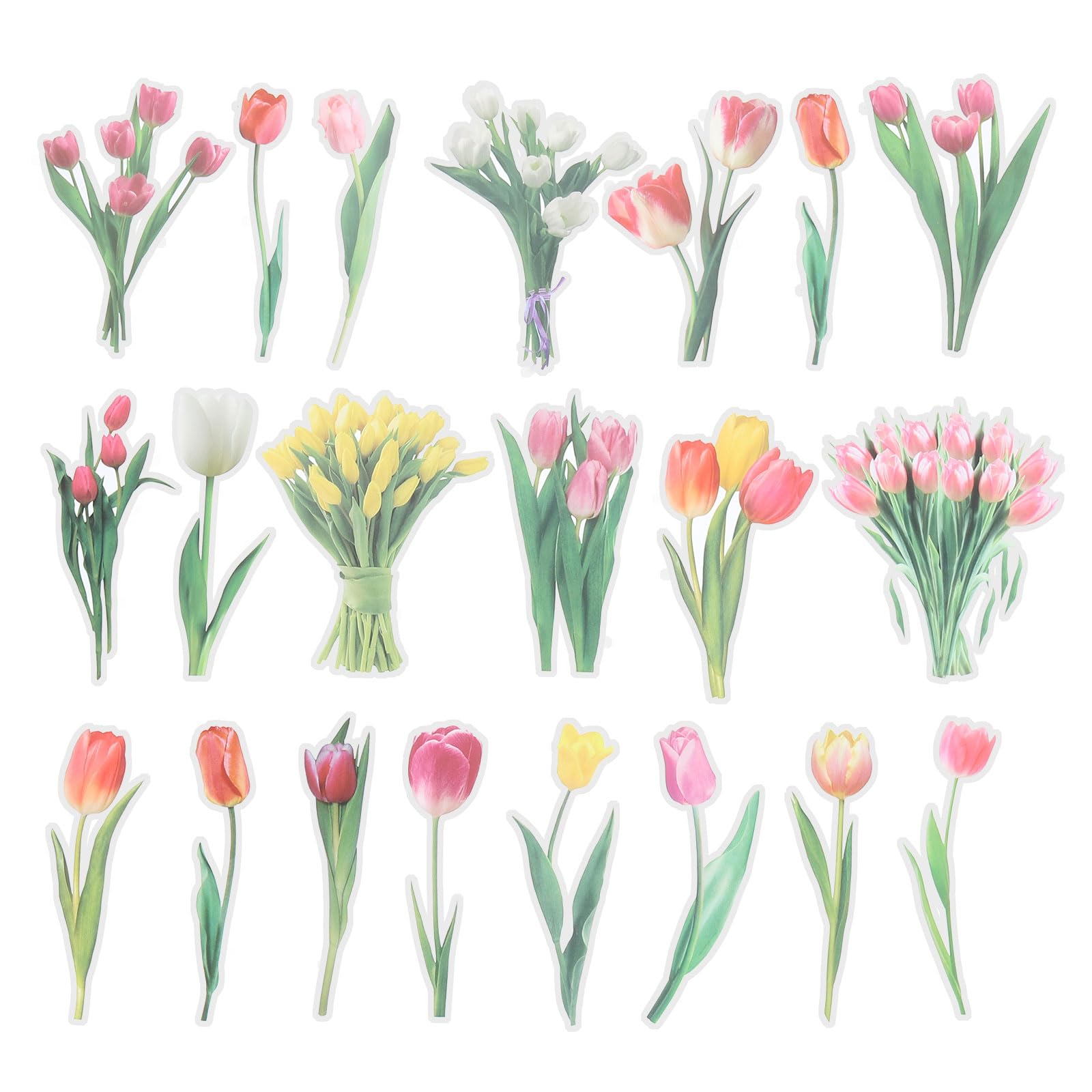 PATIKIL Transparent Tulips Flower Vinyl Stickers, 80 Sheet Waterproof PET Flowers Decals Floral Stickers for Scrapbook Journaling Crafts DIY Water Bottles, Pink