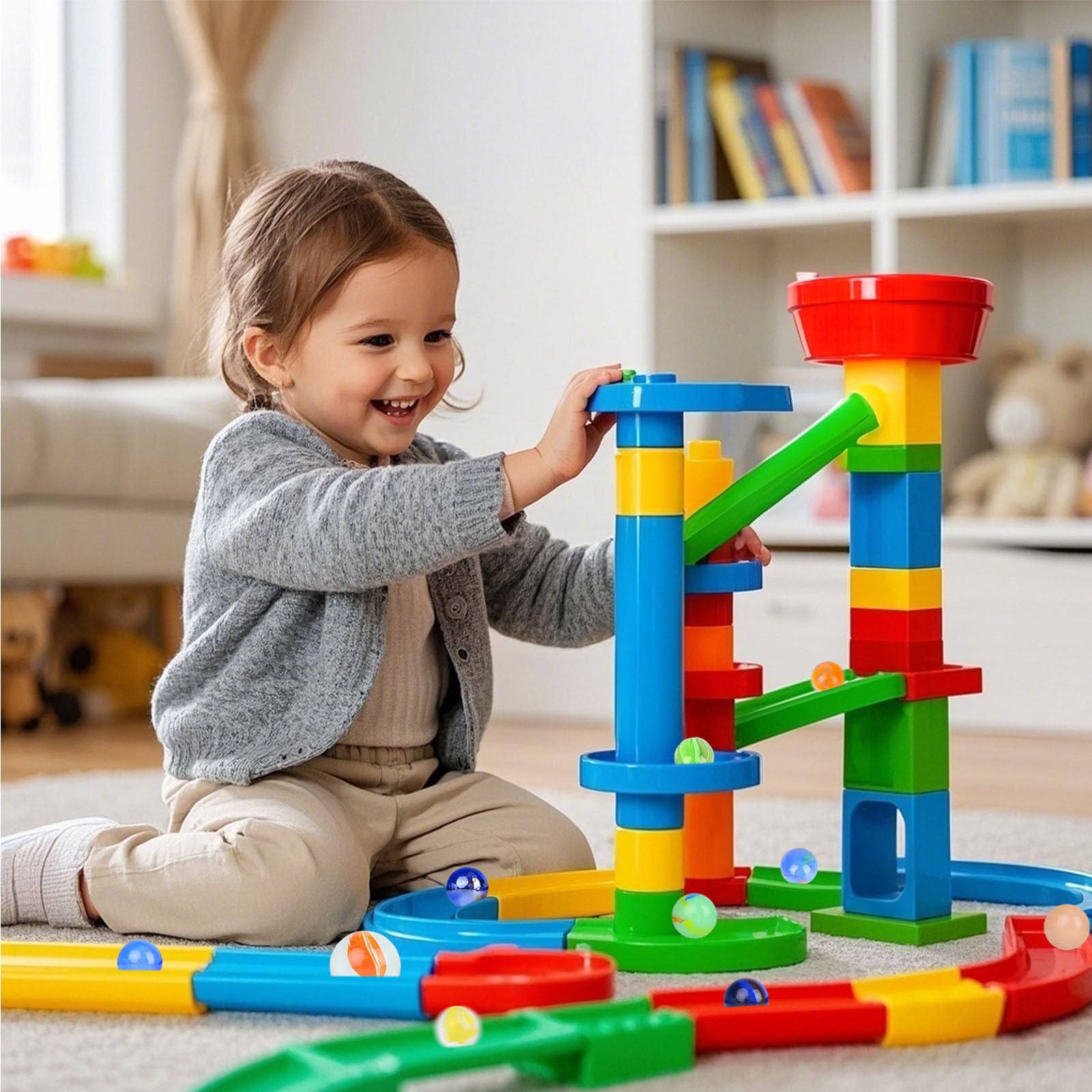 SallyFashion 66PCS Glass Marbles for Kids, 3 Sizes Assorted Size Colored Bulk Marbles Toy, DIY and Home Decoration