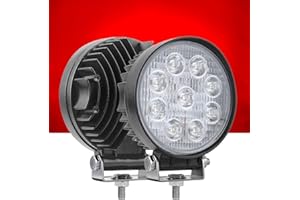 AUXMOTEC 27W Spot Red Round Work LED Light Fog Offroad Off Road Lights Driving Lamp Waterproof for Hunting Pickup UTV Truck Car Boat SUV Boat 4WD ATV 12V 24V 4x4 Tractor Motorcycle（2pcs）