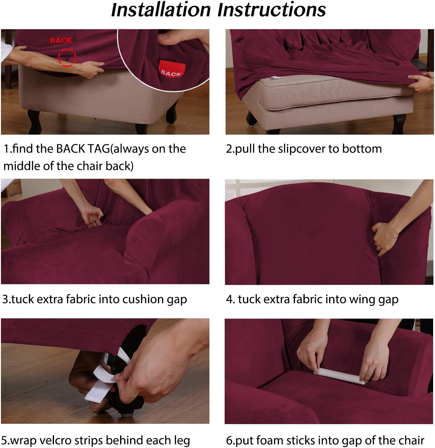 Wing Chair Slipcover Velvet Armchair Chair Slipcovers Ultra Soft Plush Sofa Covers 1-Piece Spandex Fabric Wing Back Wingback Armchair Chair Slipcovers Burgundy: Home & Kitchen