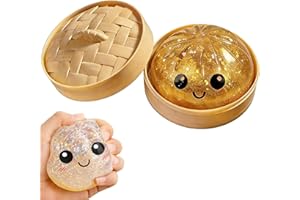Colorful Glitter Dumpling - Sparkling Dumpling Squishy with Box, Soft Stress Relief Fidget (Yellow)