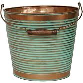 Robert Allen Mpt01760 Ribbed Metal Planter With Handle, 10", Vintage Copper