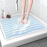Non Slip Shower Mat, 24x24 Inch, Soft Comfortable Shower Floor Mat with Drain, PVC Loofah Bath Mat for Shower, Bathroom and Wet Areas, Quick Drying Easy Cleaning