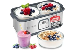 Ultimate Probiotic Yogurt Maker with Adjustable Time & Temp Control - Make Trillions of Live Probiotics with Two 1-Quart Cont