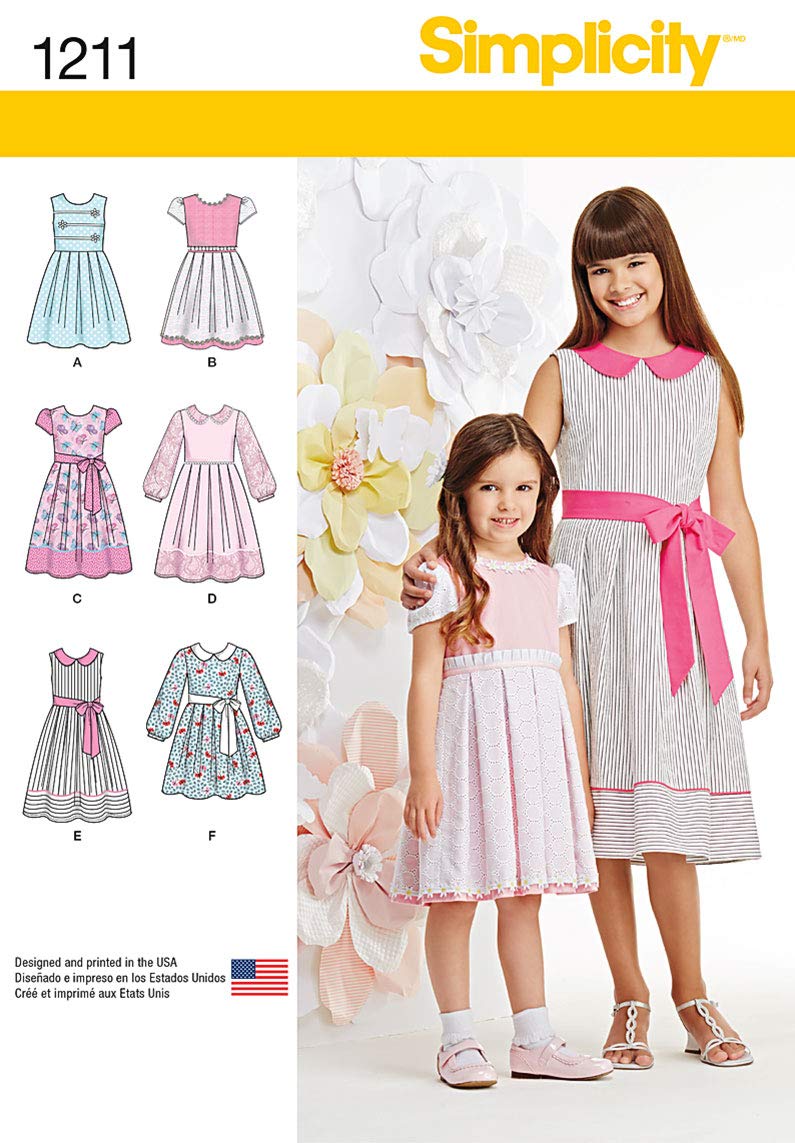 Simplicity Sewing Pattern 1211: Child's and Girls' Dress in Two Lengths, Size, Paper, White, HH (3-4-5-6)